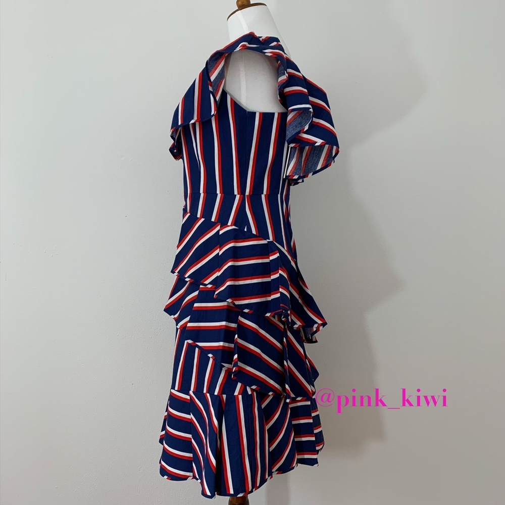 Alice + Olivia Laflora Asymmetrical Striped Ruffle Dress - Picture 6 of 13